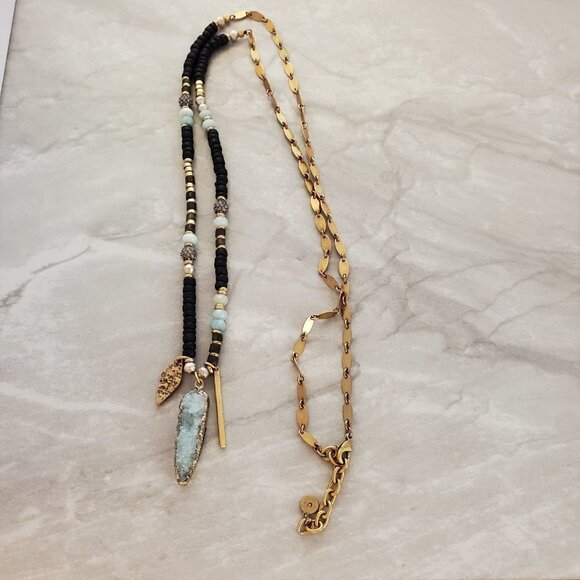 ✨ Stella and Dot Labradorite Artisan Druzy Beaded Stone Pave Rhinestone Pendant - Picture 10 of 16